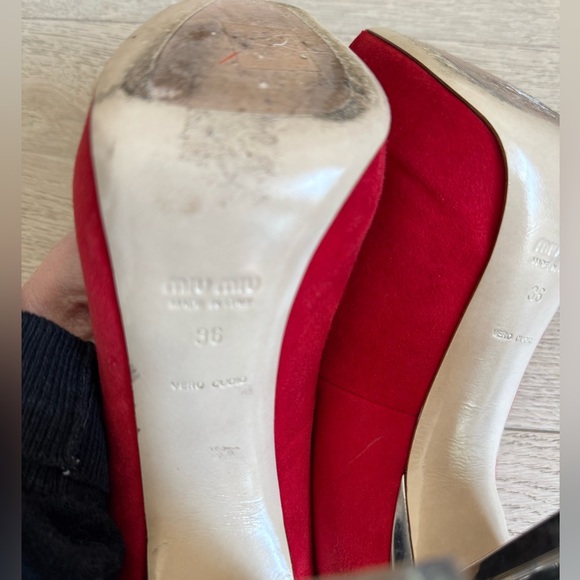 MIU MIU red suede peep toe crystal heels size 36 - Picture 7 of 12